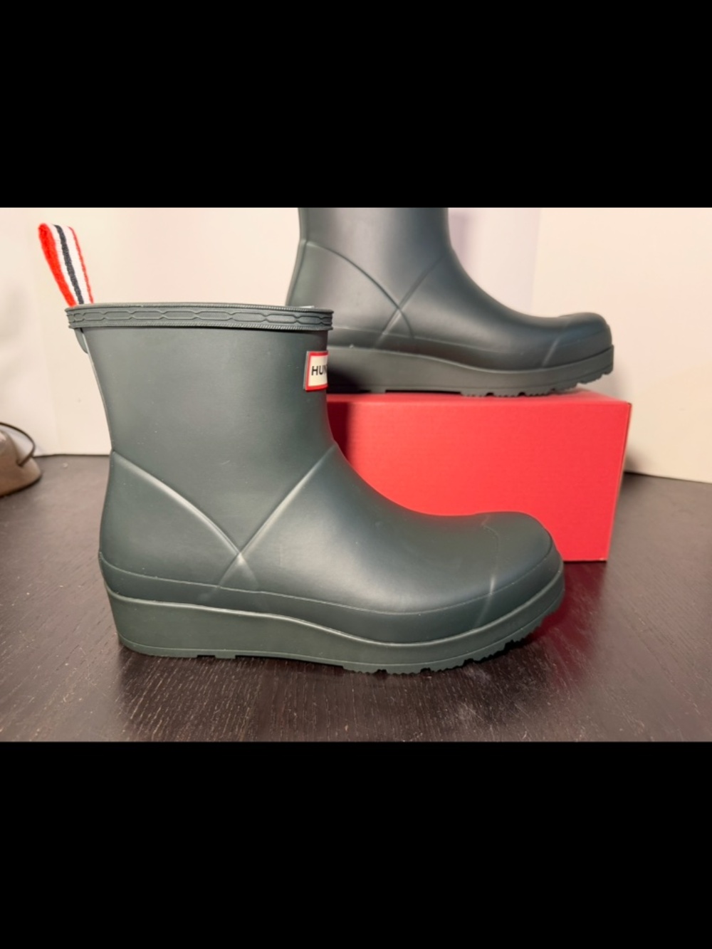 Hunter Play Short Pull On Rain Boots Arctic Moss Womans 8M